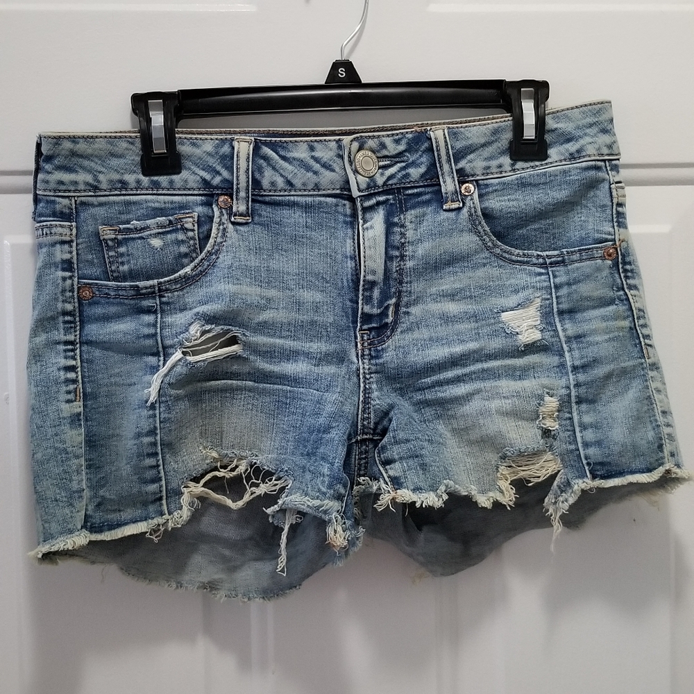 American Eagle Distressed Midi Denim Shorts